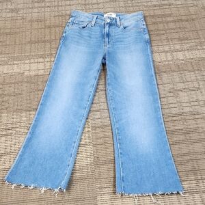 PAIGE Light Blue Wide Leg Jeans with Frayed Hem
